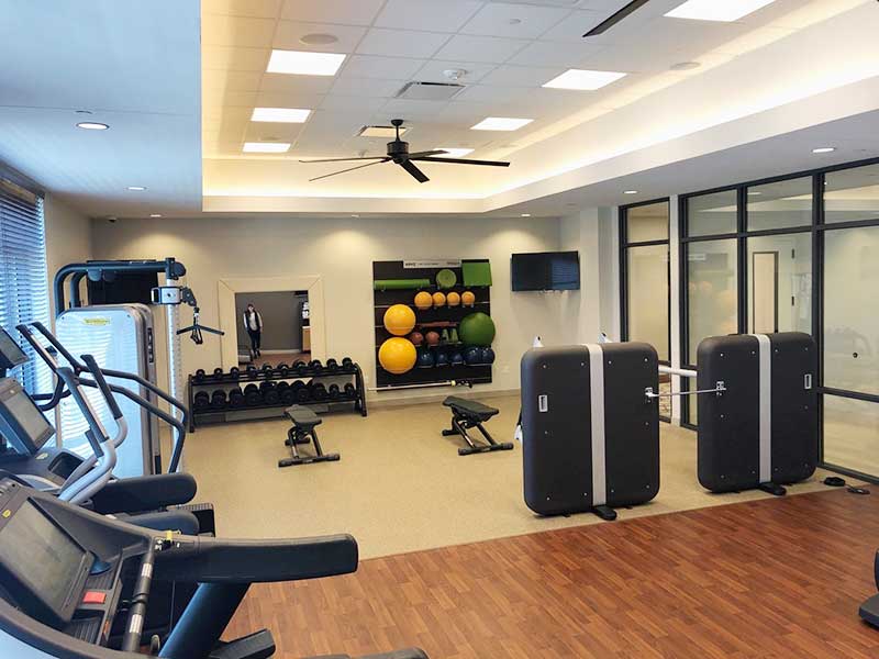 Inside Gym view with Cardio Machine, Dumbbells, Gym Bench's